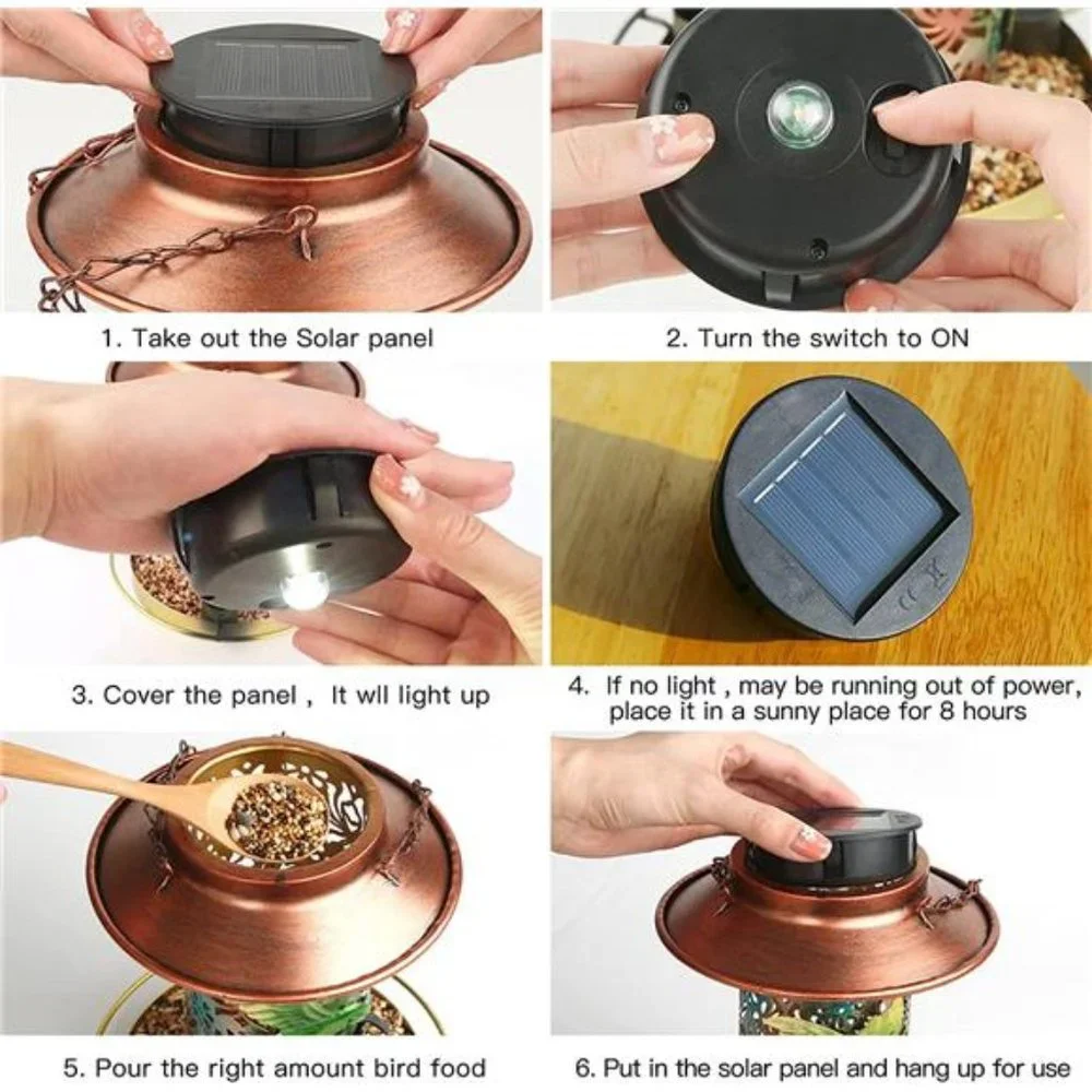 Solar Bird Feeder for Outdoors Hunging, Solar Metal Waterproof Outside Wild Bird